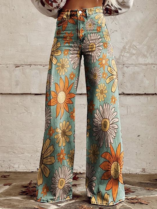 Women’s Trousers | Wide Leg Printed Vintage Floral Design