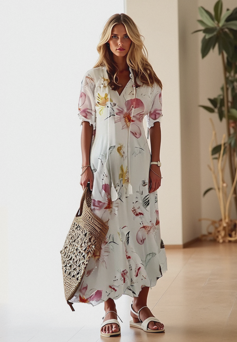 Women’s Maxi Dress | Short Sleeve Boho Floral Summer Style
