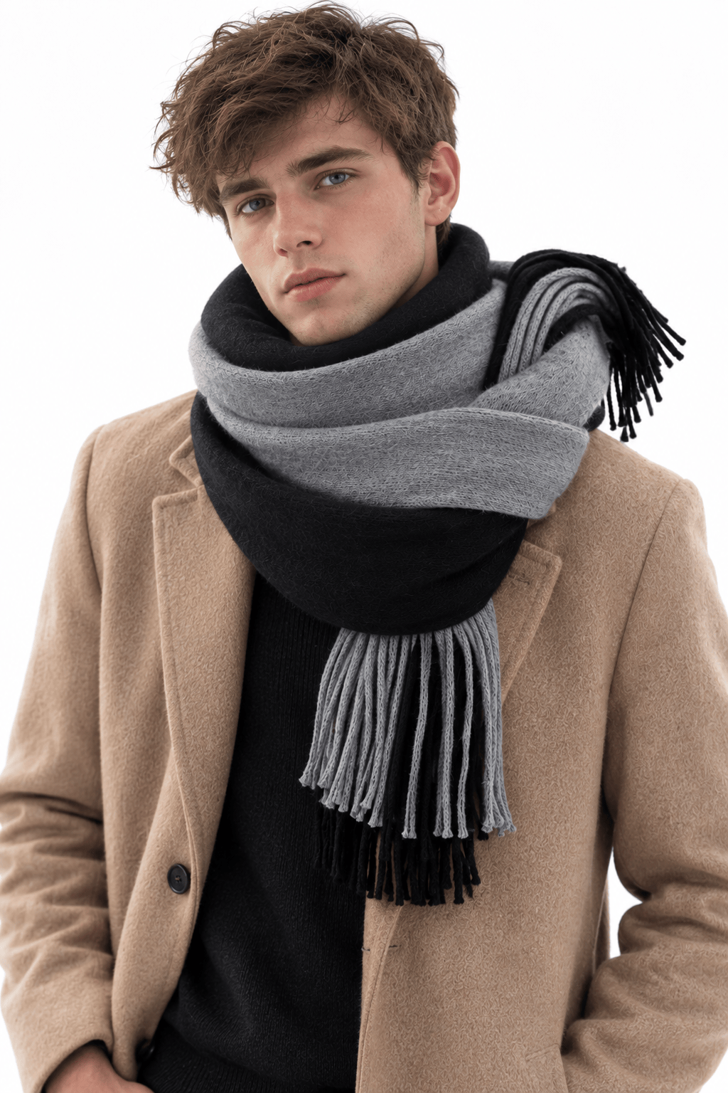 Men's Long Winter Scarf | Fringed Knit Ends