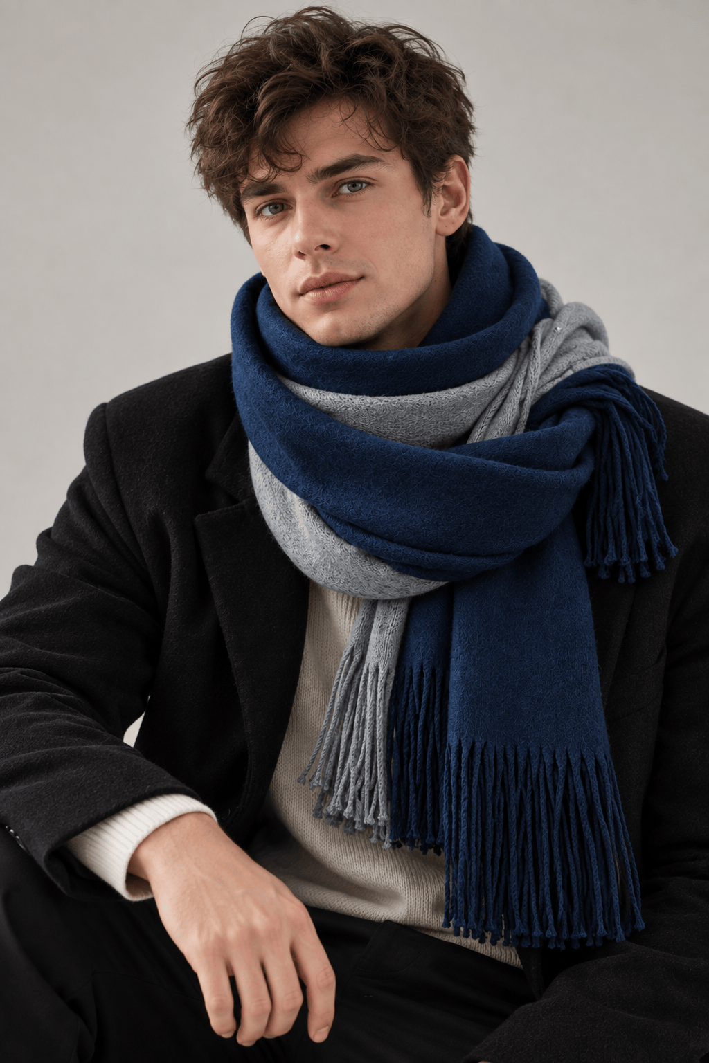 Men's Long Winter Scarf | Fringed Knit Ends