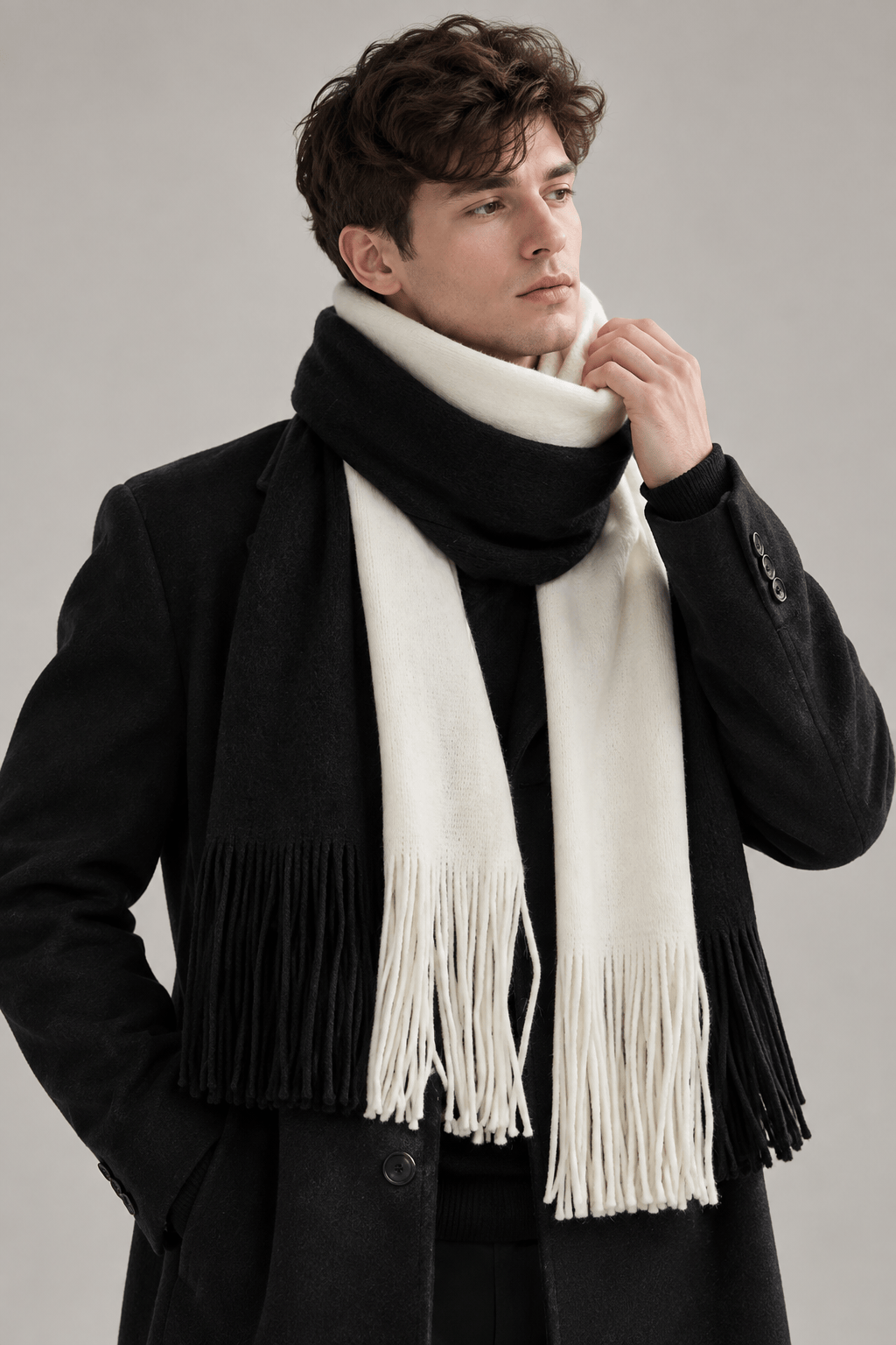 Men's Long Winter Scarf | Fringed Knit Ends