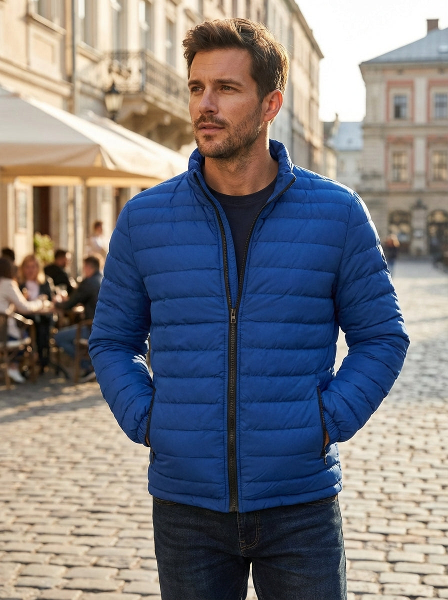 Men's Stand Collar Quilted Zip-Up Jacket | Puffer