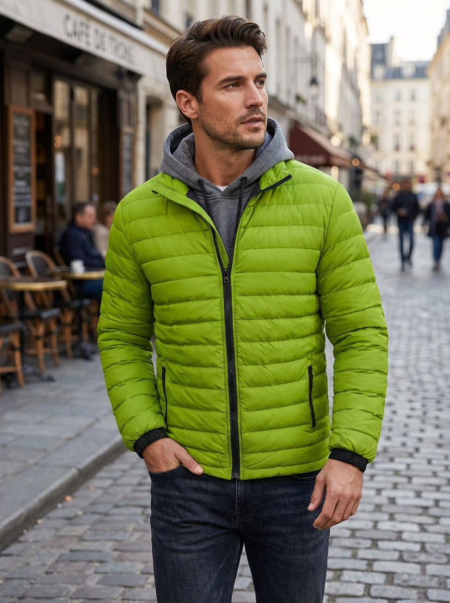 Men's Stand Collar Quilted Zip-Up Jacket | Puffer