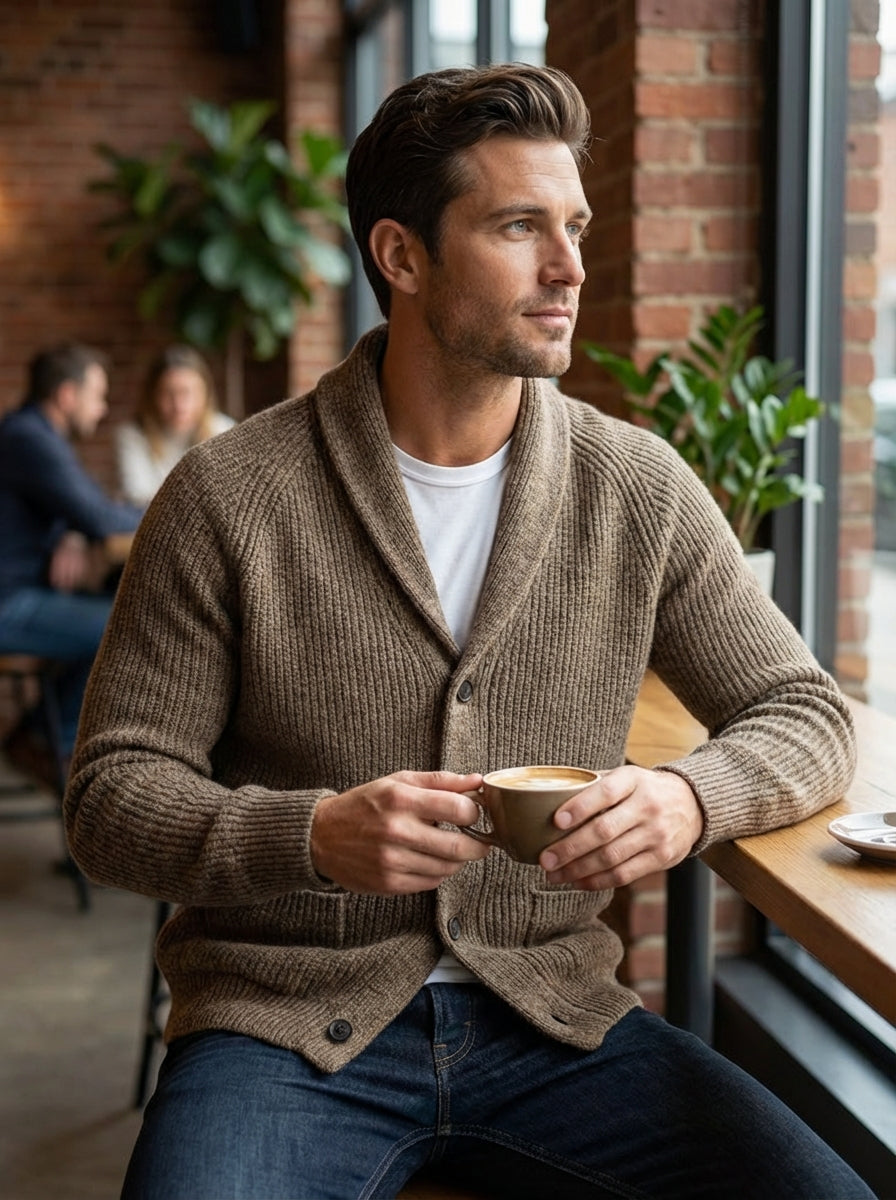 Men’s Collared Ribbed Knit Cardigan | Button Up