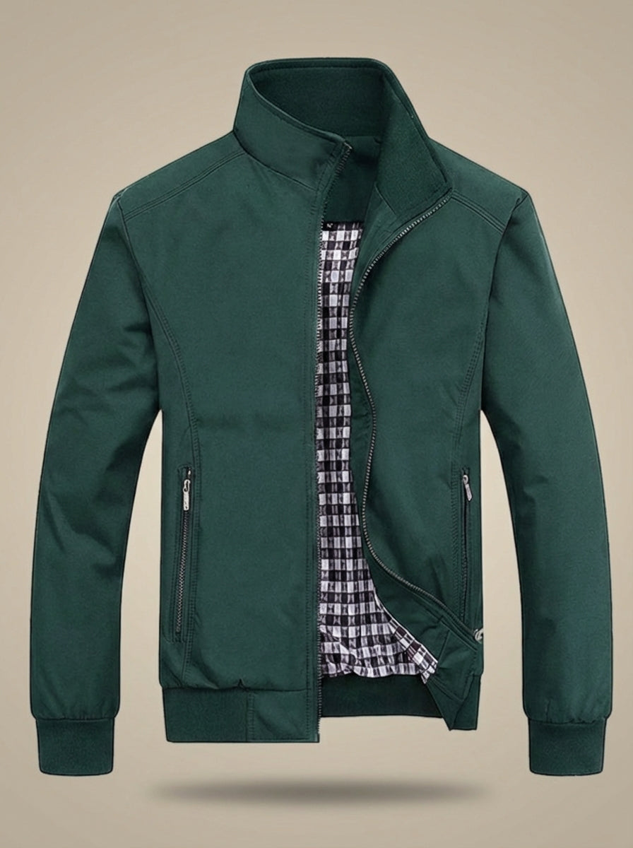 Men's Stand Collar Zipper Ribbed Cuff Jacket | Zip Pockets