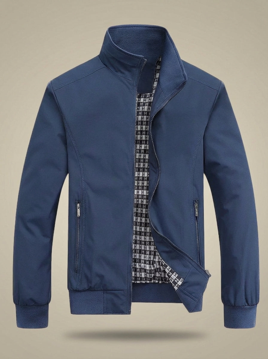 Men's Stand Collar Zipper Ribbed Cuff Jacket | Zip Pockets