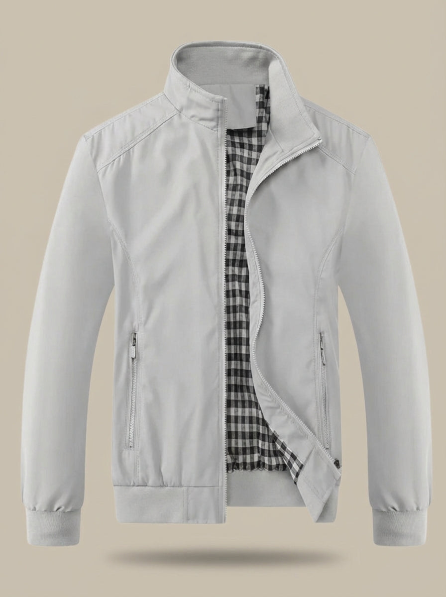 Men's Stand Collar Zipper Ribbed Cuff Jacket | Zip Pockets