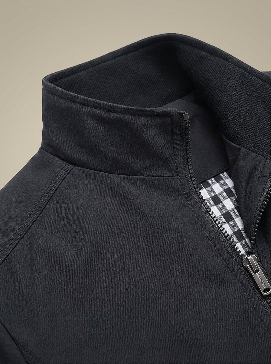 Men's Stand Collar Zipper Ribbed Cuff Jacket | Zip Pockets