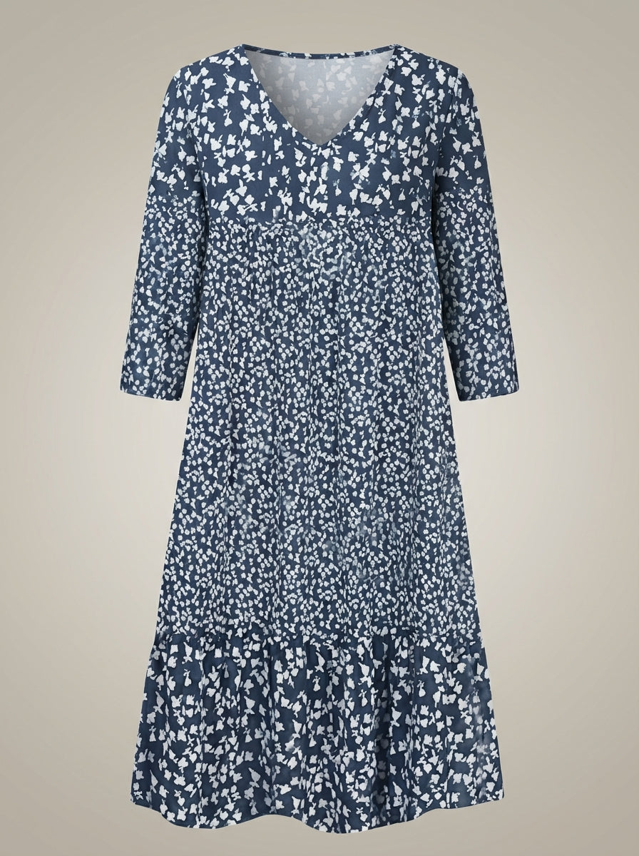 Women's V-Neck 3/4 Sleeves Boho Flared A-Line Dress | Printed