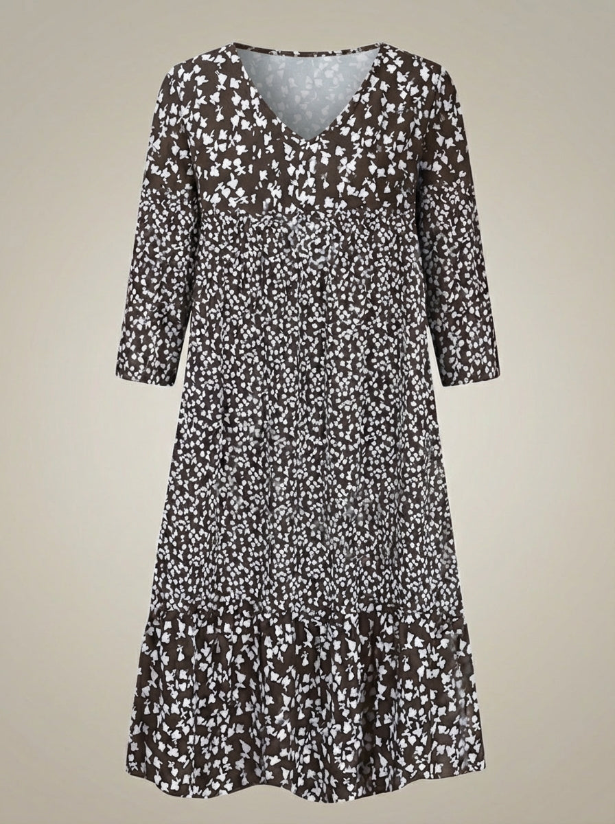 Women's V-Neck 3/4 Sleeves Boho Flared A-Line Dress | Printed