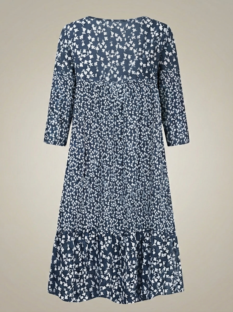 Women's V-Neck 3/4 Sleeves Boho Flared A-Line Dress | Printed