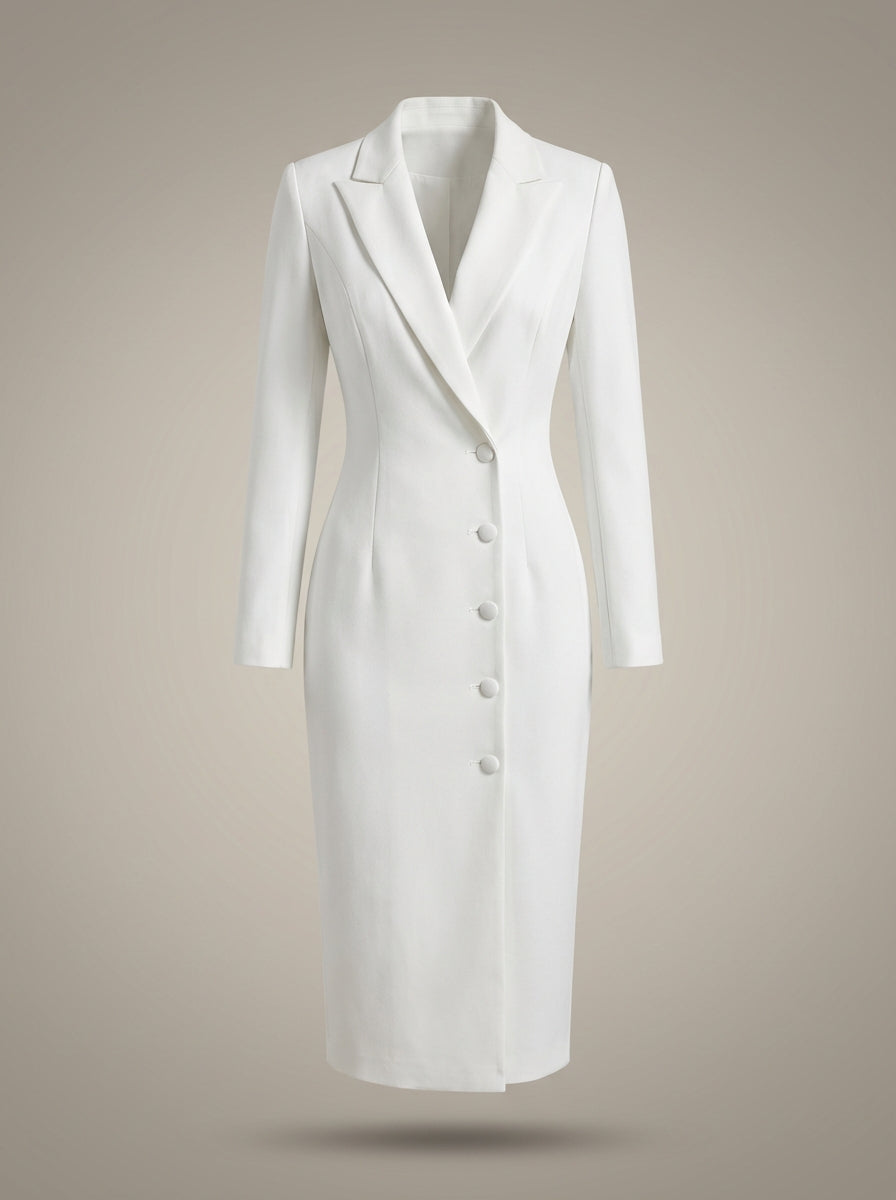 Women's Lapel Collar Long Sleeves Formal Fitted Blazer Dress | Midi