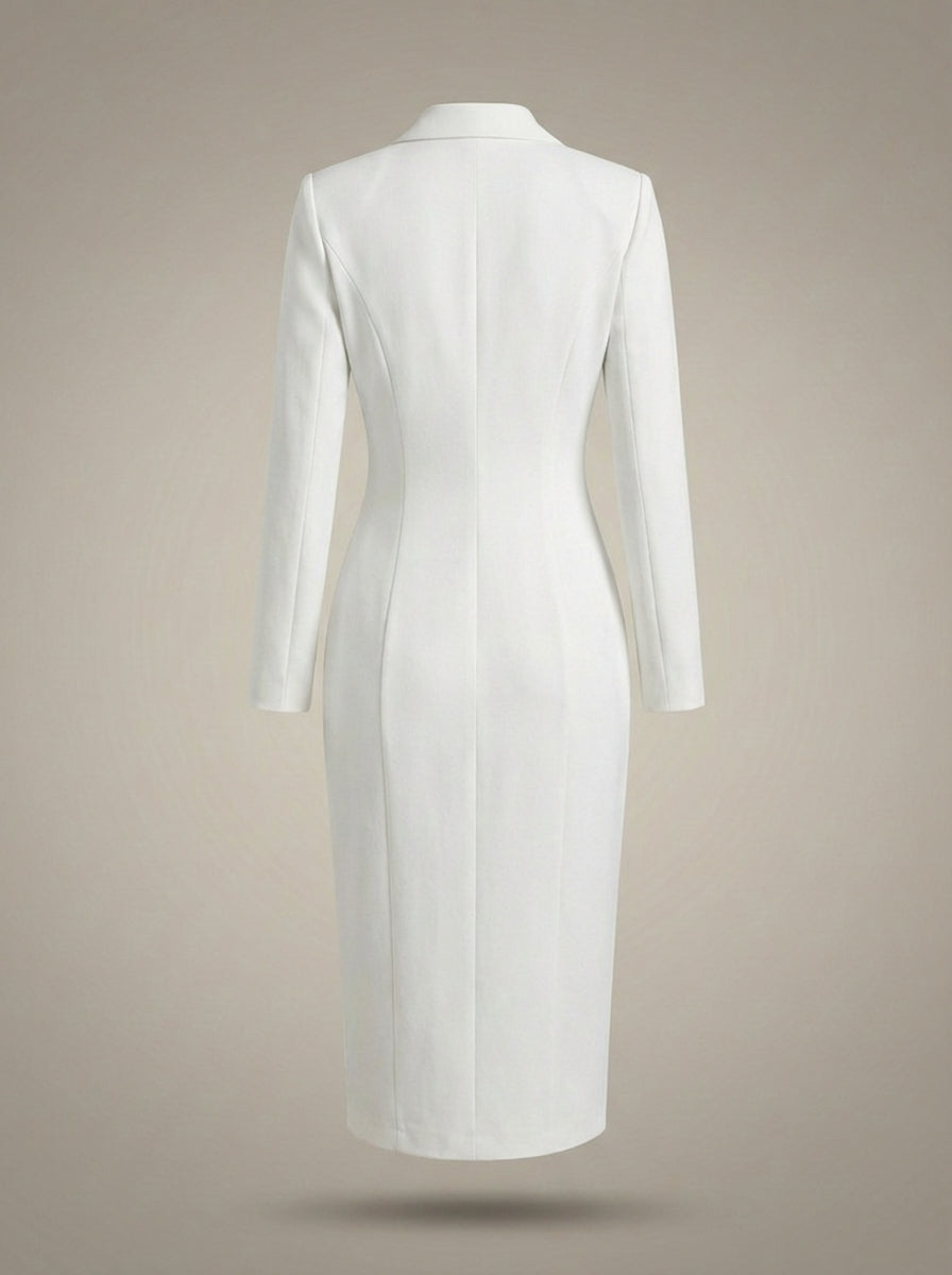 Women's Lapel Collar Long Sleeves Formal Fitted Blazer Dress | Midi