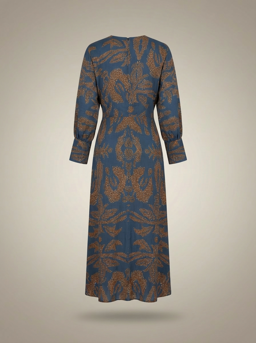 Women's V-Neck Long Sleeves Wrap Printed Boho Dress | Midi