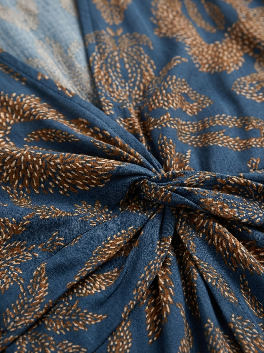 Women's V-Neck Long Sleeves Wrap Printed Boho Dress | Midi