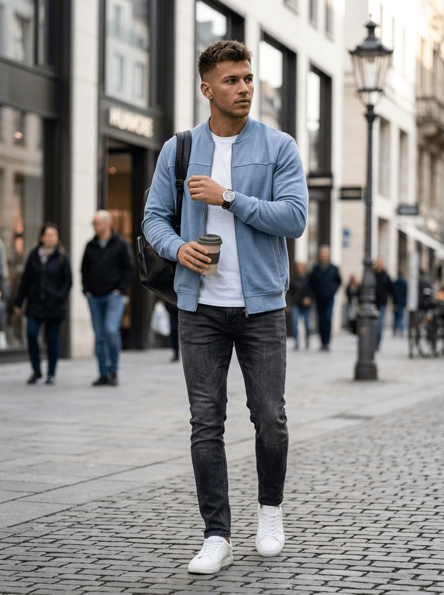 Men’s Modern Stand Collar Slim Fit Zip Jacket | Ribbed Sleeves
