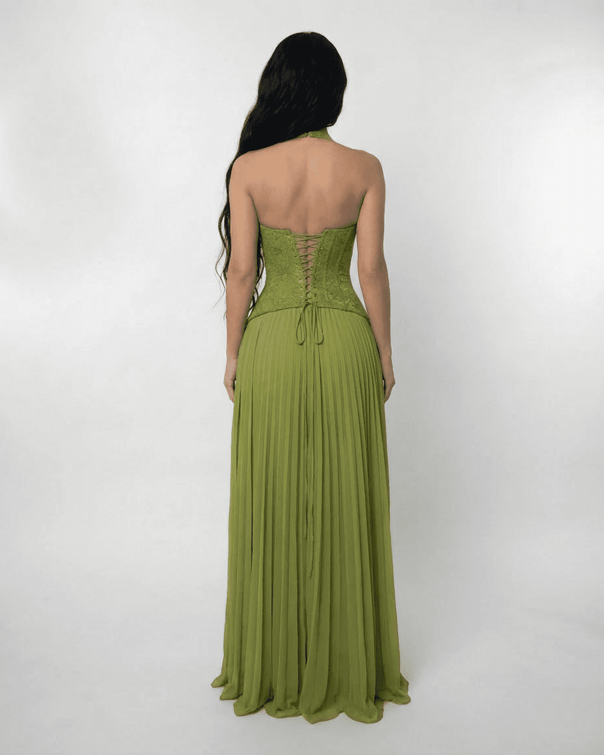 Wedding Guest Dress Women Maxi | Halter Neck, Lace Bodice & Pleated Skirt