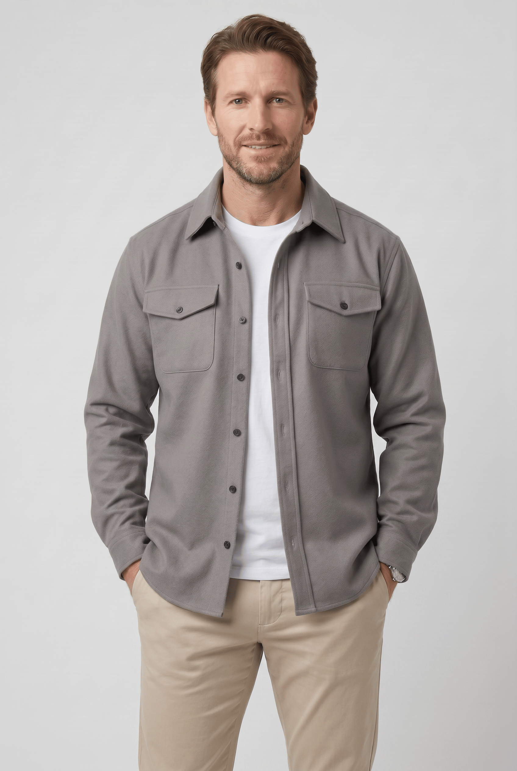 Men’s Collared Neck Long Sleeve Shirt Jacket | Button Front