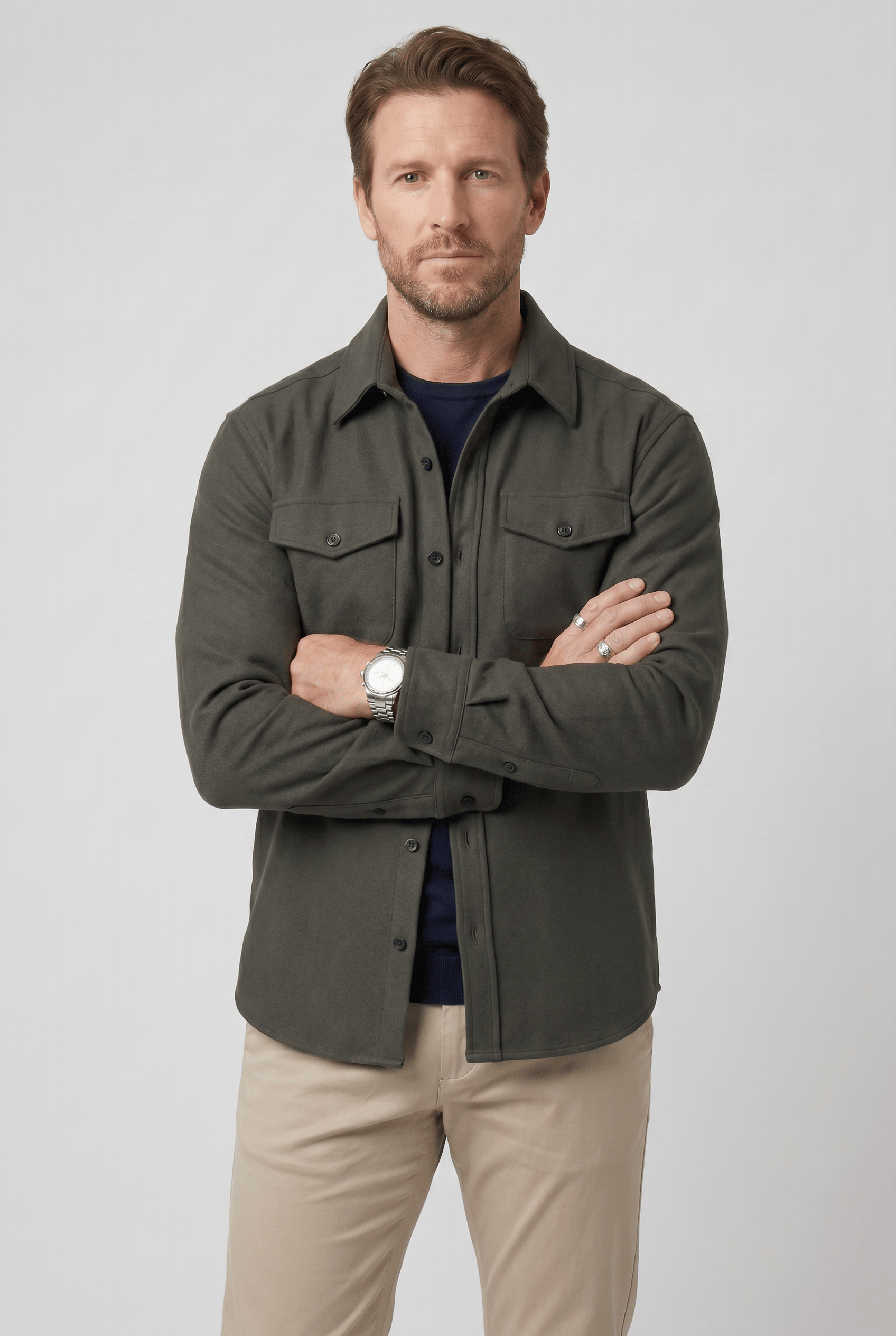 Men’s Collared Neck Long Sleeve Shirt Jacket | Button Front