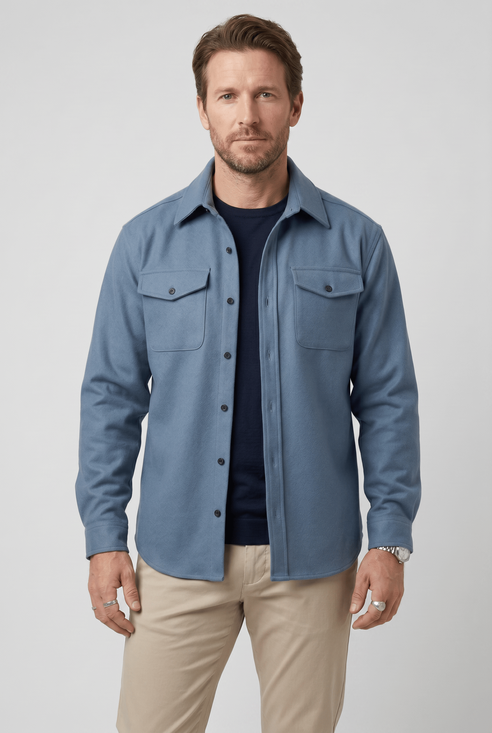 Men’s Collared Neck Long Sleeve Shirt Jacket | Button Front