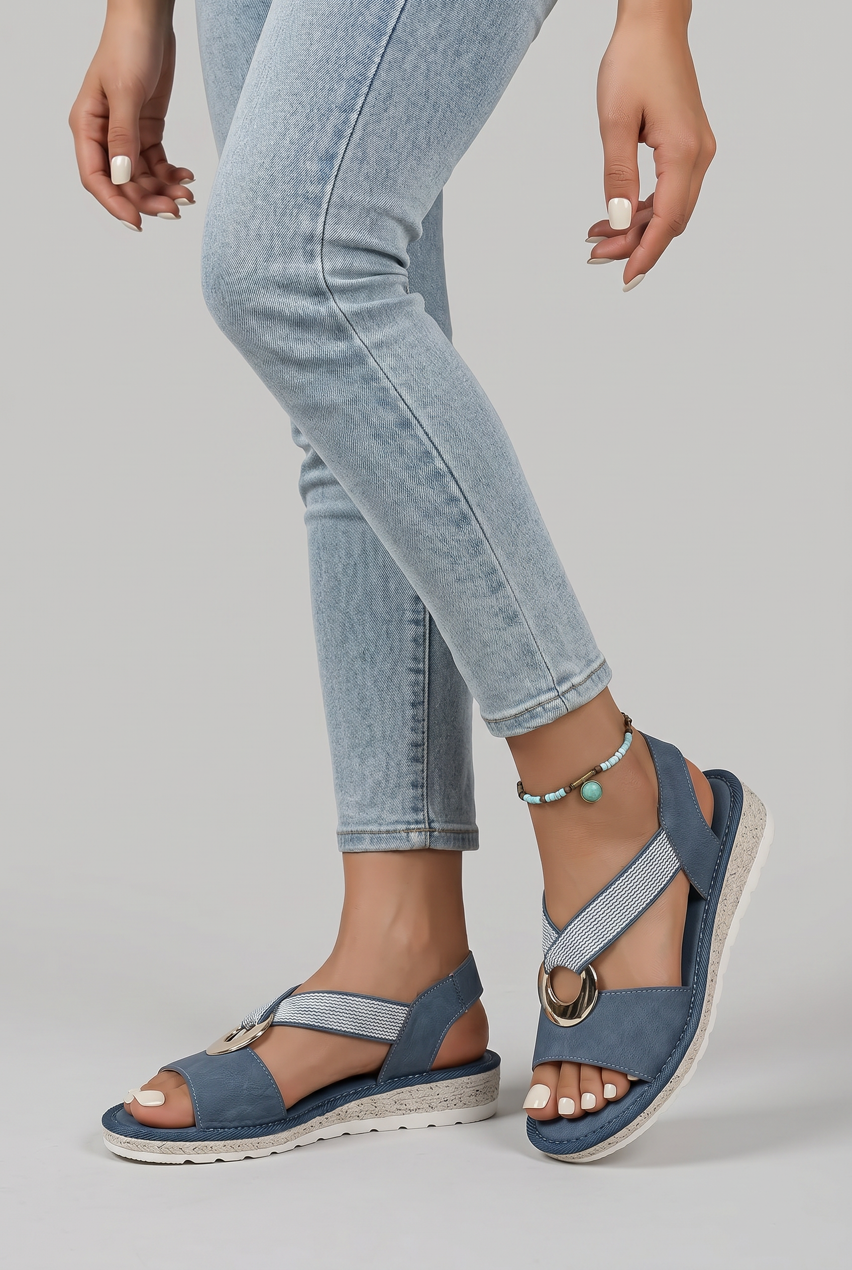 Women's Open Toe Thong Strap Slip On Casual Sandals | Ring Detail