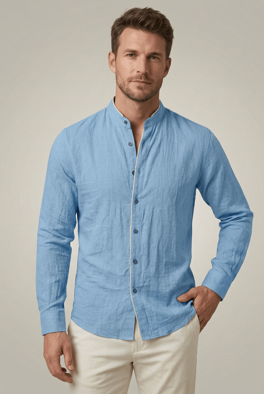 Men’s Stand Collar Slim Fit Button Down Shirt | Casual