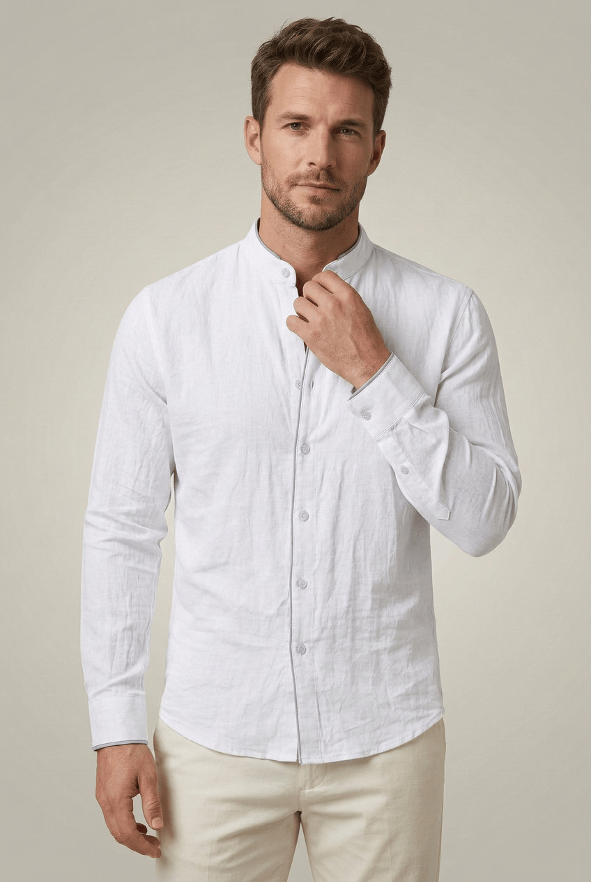 Men’s Stand Collar Slim Fit Button Down Shirt | Casual