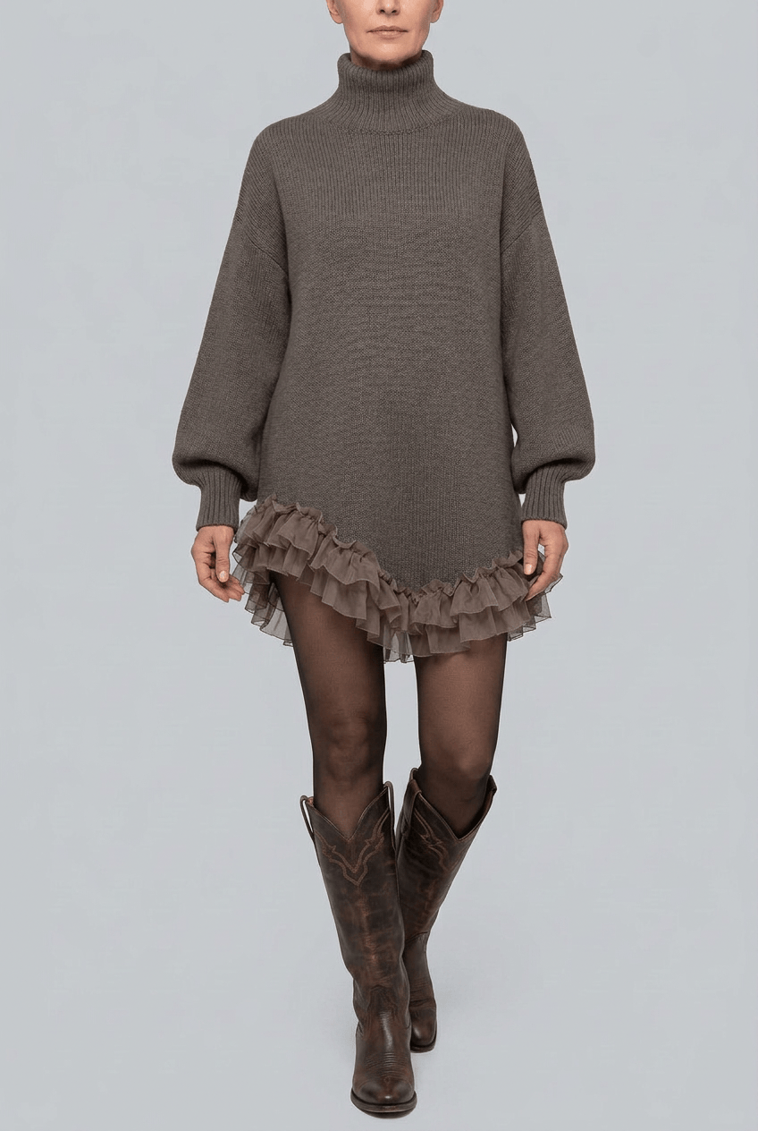 Women's Ribbed Jumper Dress | Oversized Turtleneck