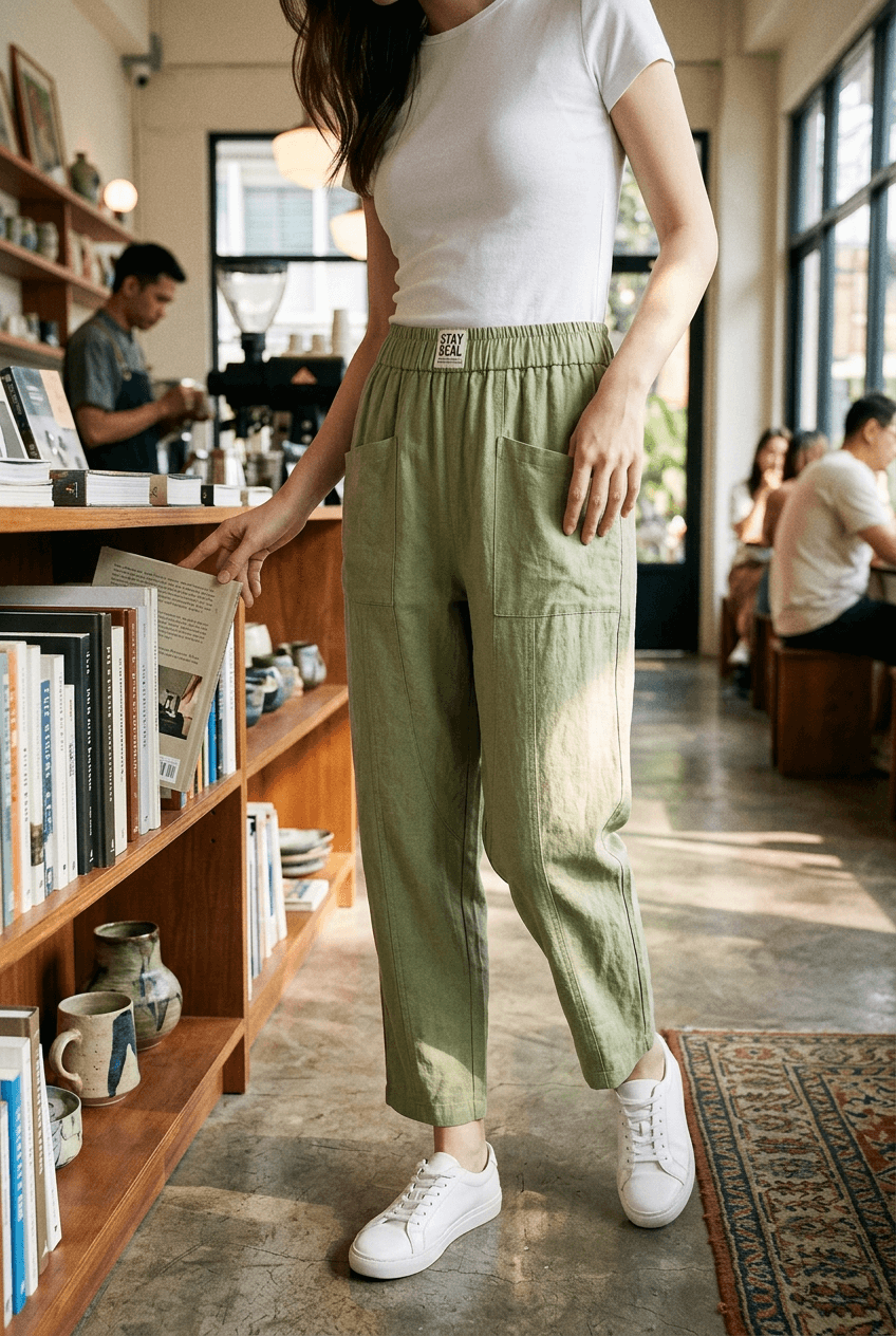 Women's Trousers | Elasticated Waist & Large Patch Pockets