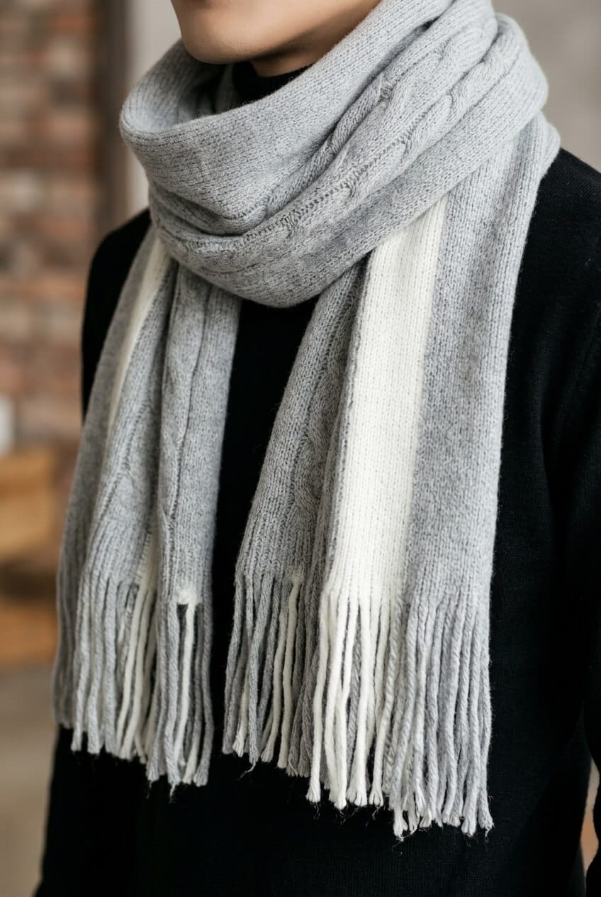 Men's Long Winter Scarf | Fringed Knit Ends