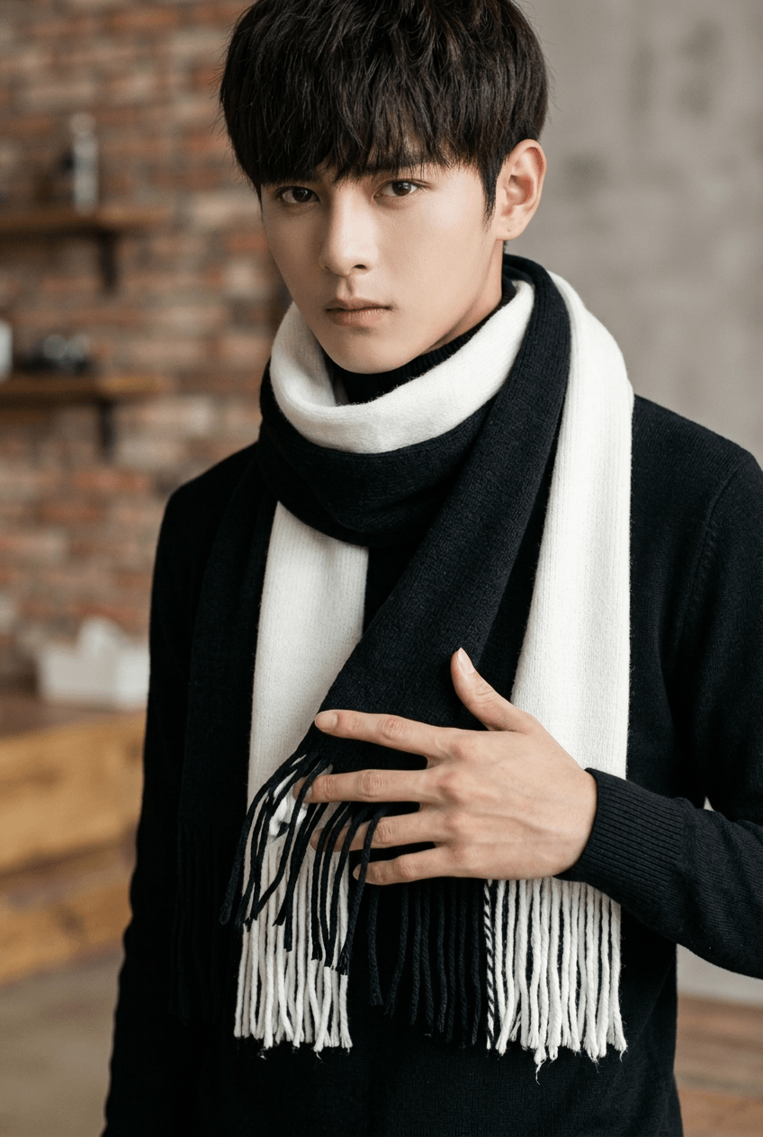 Men's Long Winter Scarf | Fringed Knit Ends
