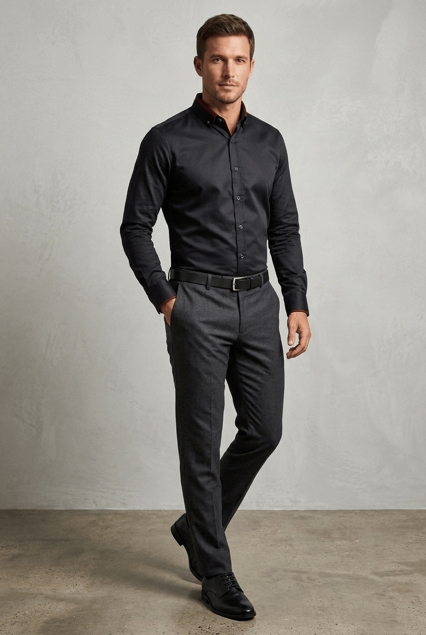 Men’s Contrast Collar Long Sleeves Button Down Dress Shirt | Slim Fit