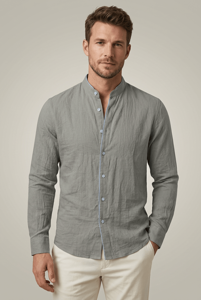 Men’s Stand Collar Slim Fit Button Down Shirt | Casual