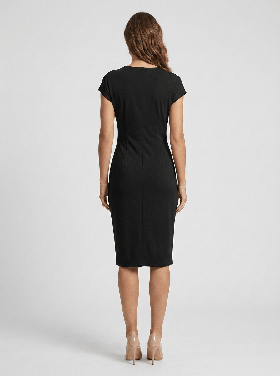 Women's Round Neck Cap Sleeves Side Twist Ruched Dress | Midi