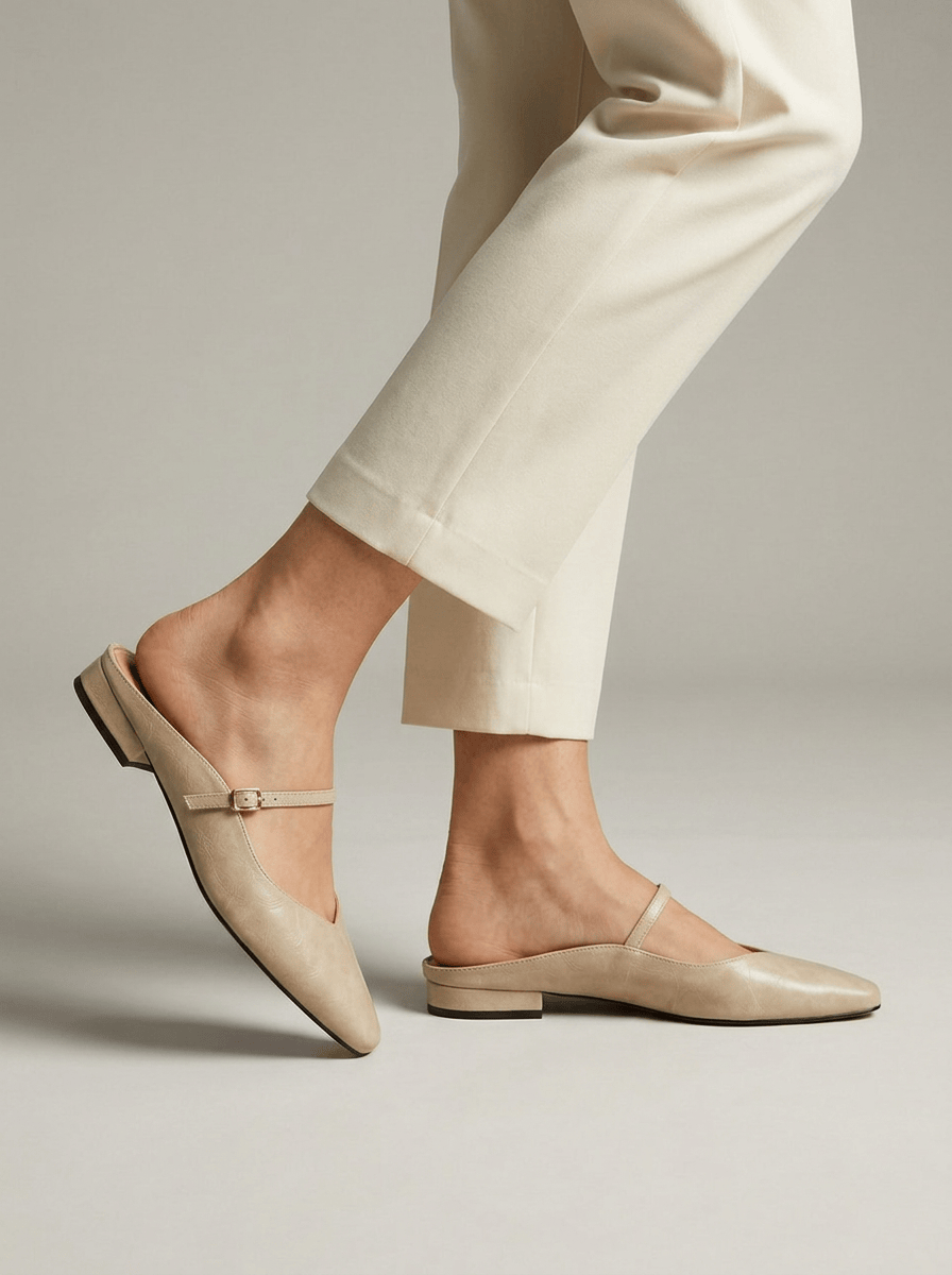Women’s Pointed Toe Buckle Strap Flat Mules | Classic