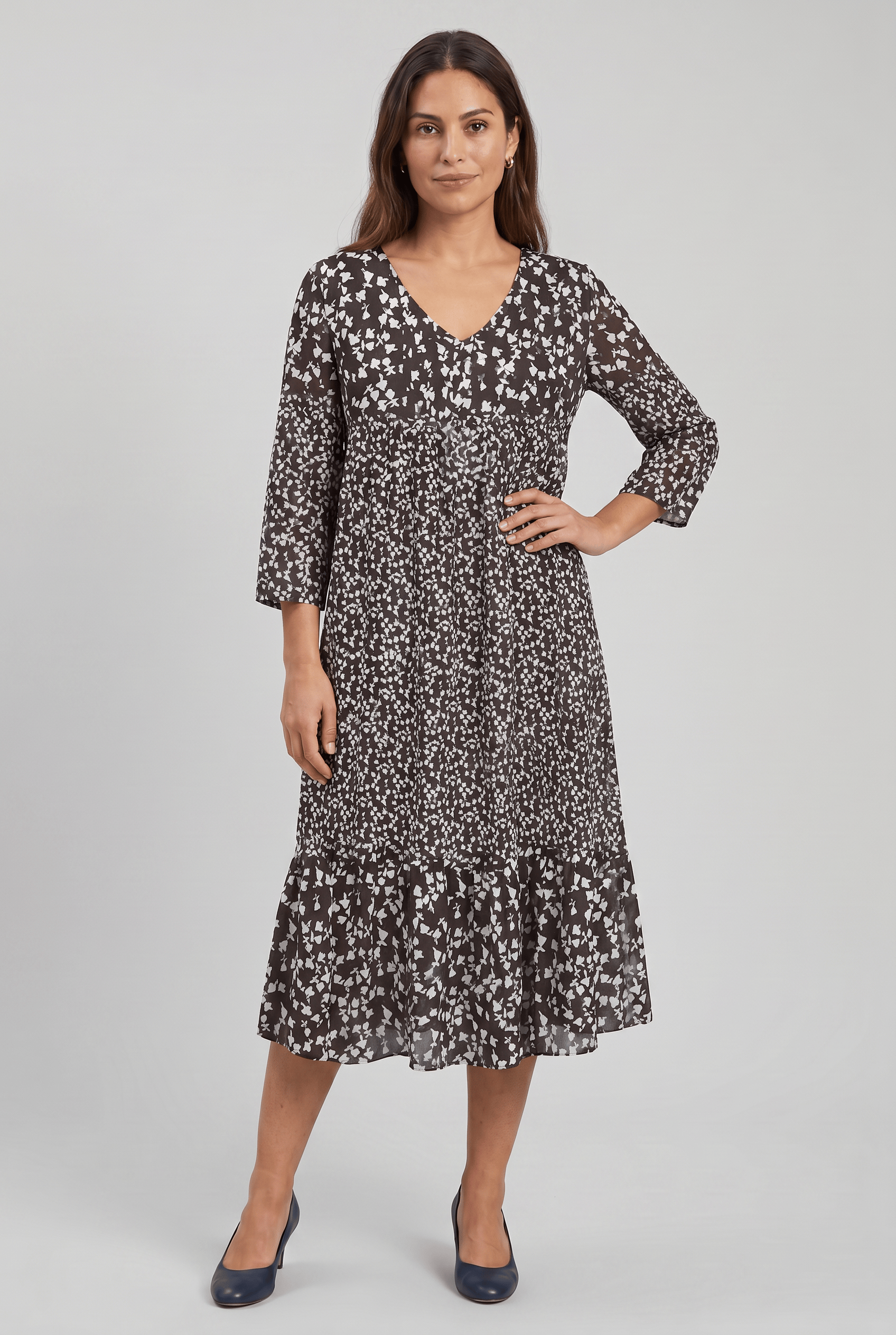 Women's V-Neck 3/4 Sleeves Boho Flared A-Line Dress | Printed