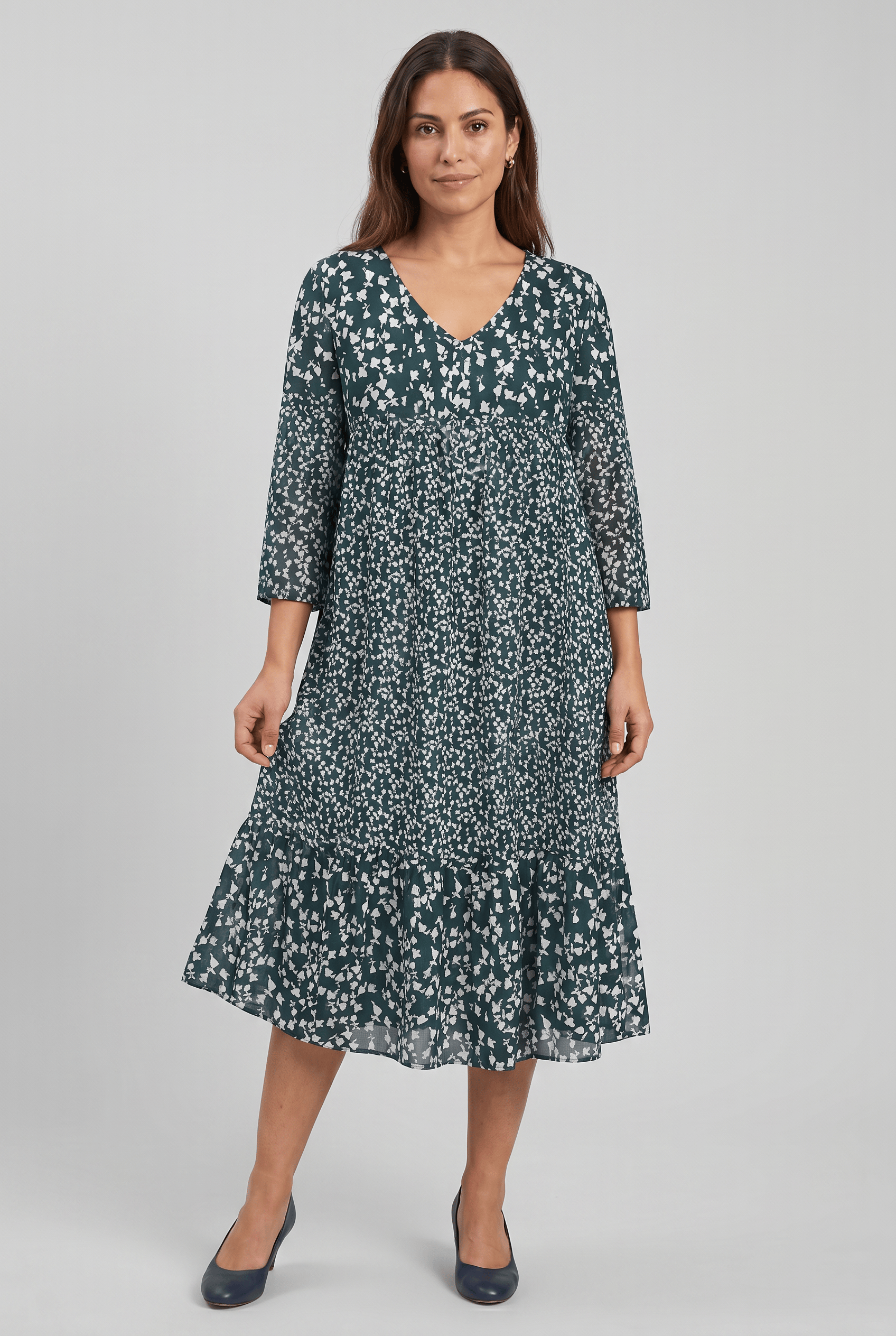 Women's V-Neck 3/4 Sleeves Boho Flared A-Line Dress | Printed