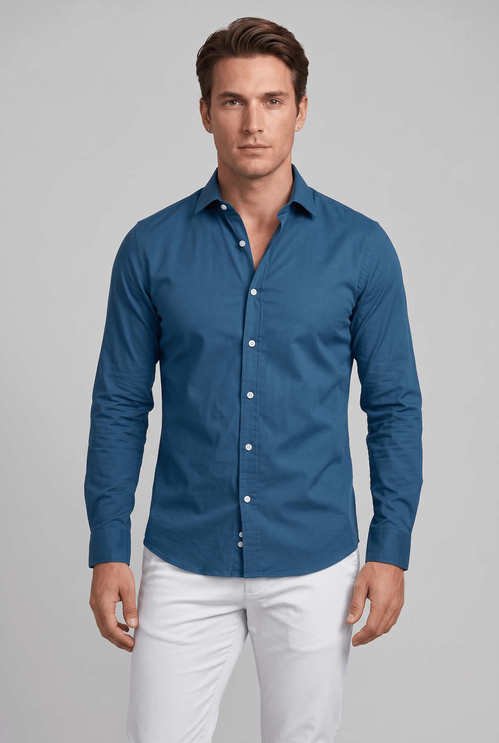 Men’s Collared Long Sleeve Button-Down Shirt | Button Cuffs