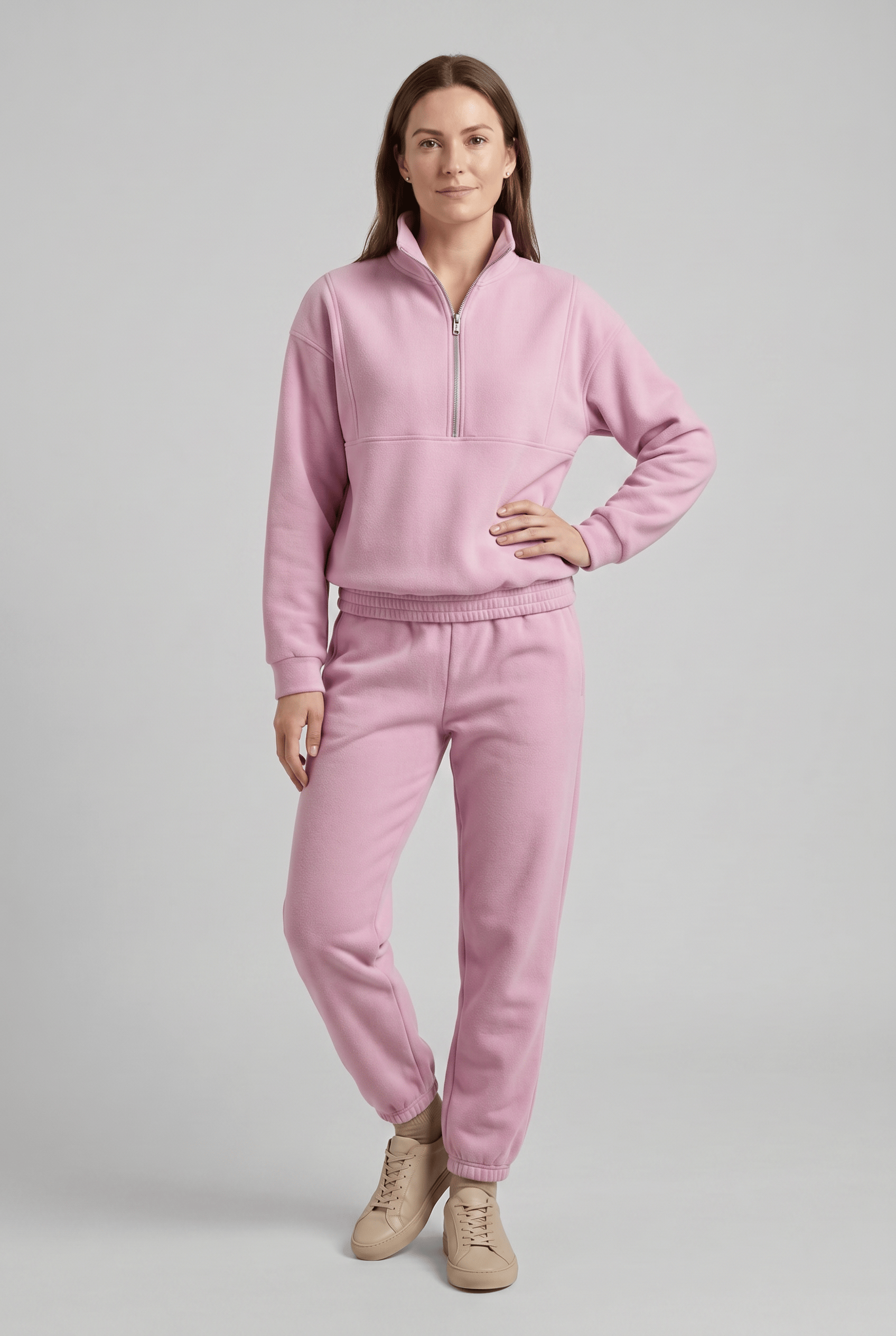 Women’s Stand Collar Zip Up Tracksuit Set | Ribbed Cuff