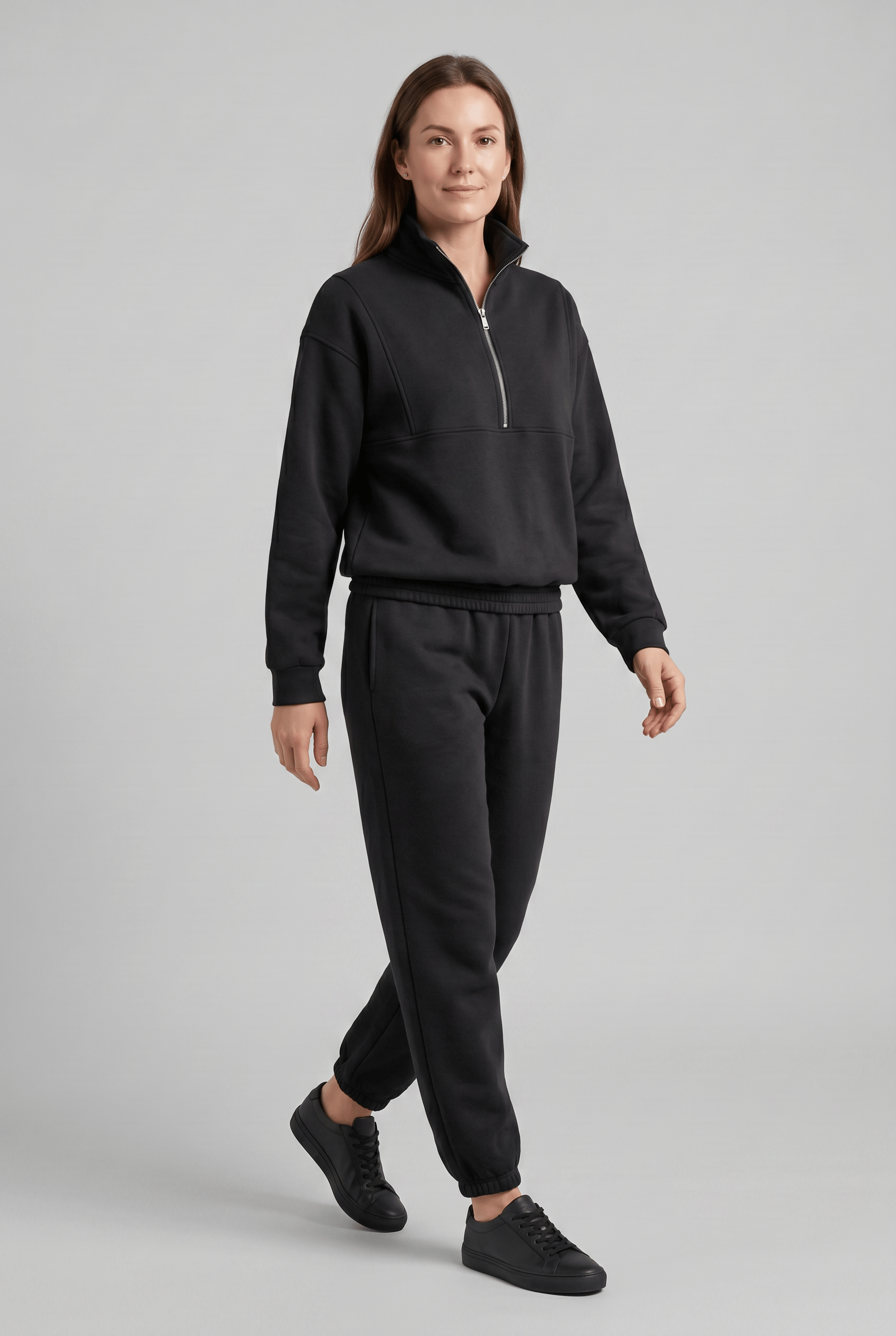 Women’s Stand Collar Zip Up Tracksuit Set | Ribbed Cuff