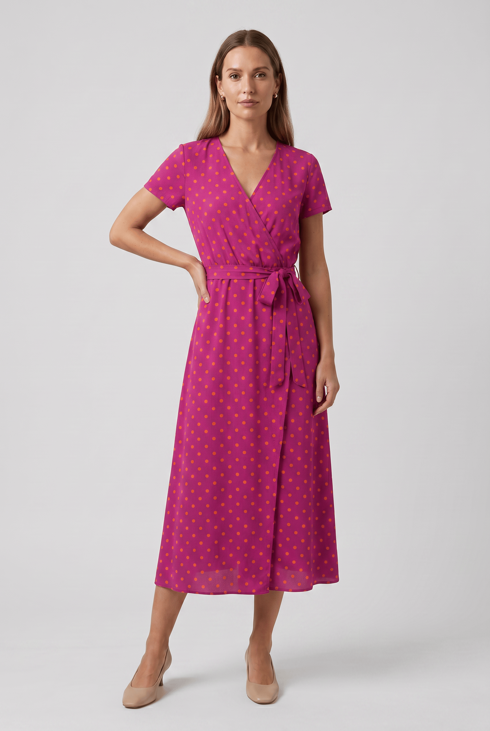 Women's V-Neck Short Sleeves Boho Printed Wrap Dress | Midi