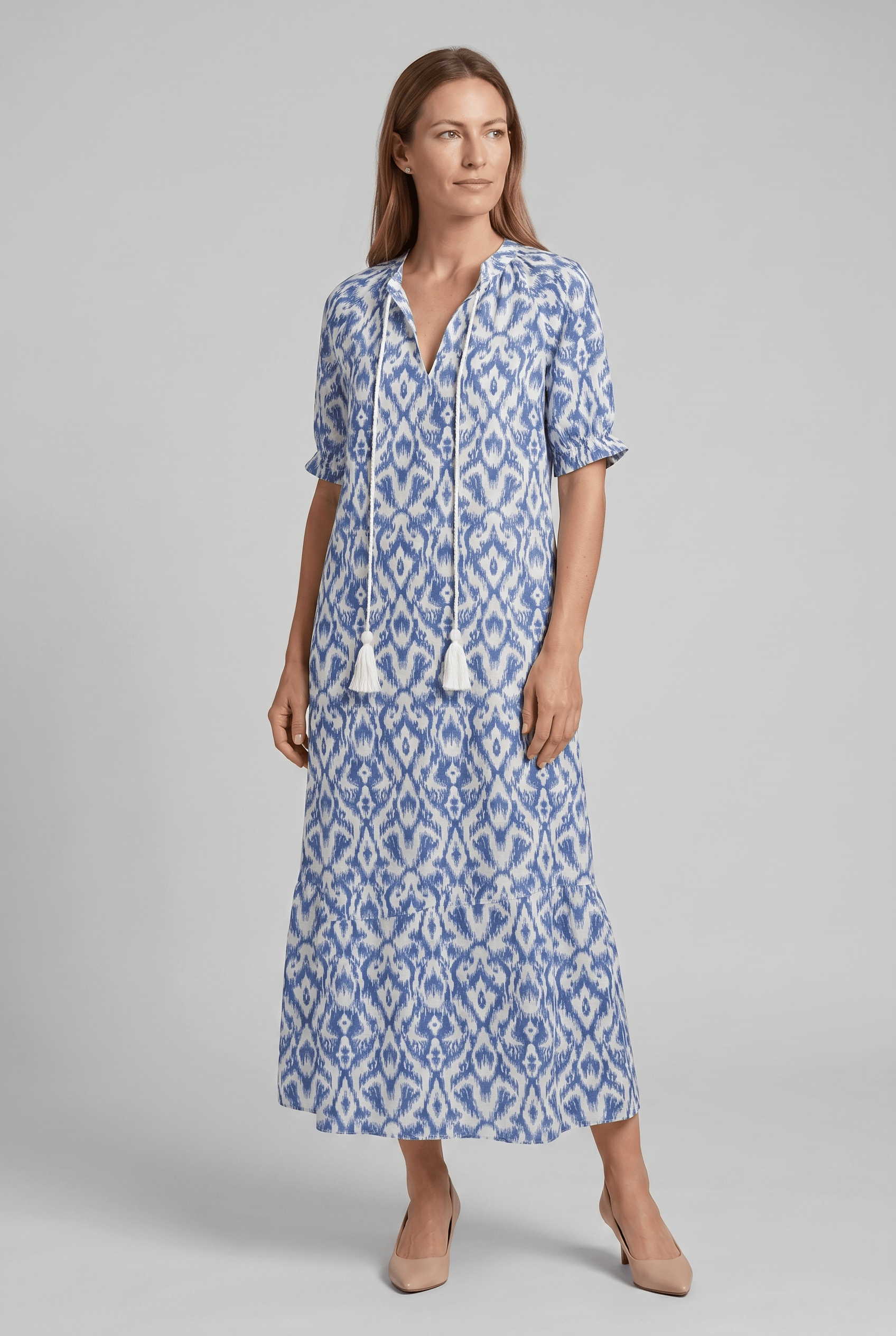 Women's V-Neck Short Sleeve Floral A-Line Dress | Maxi