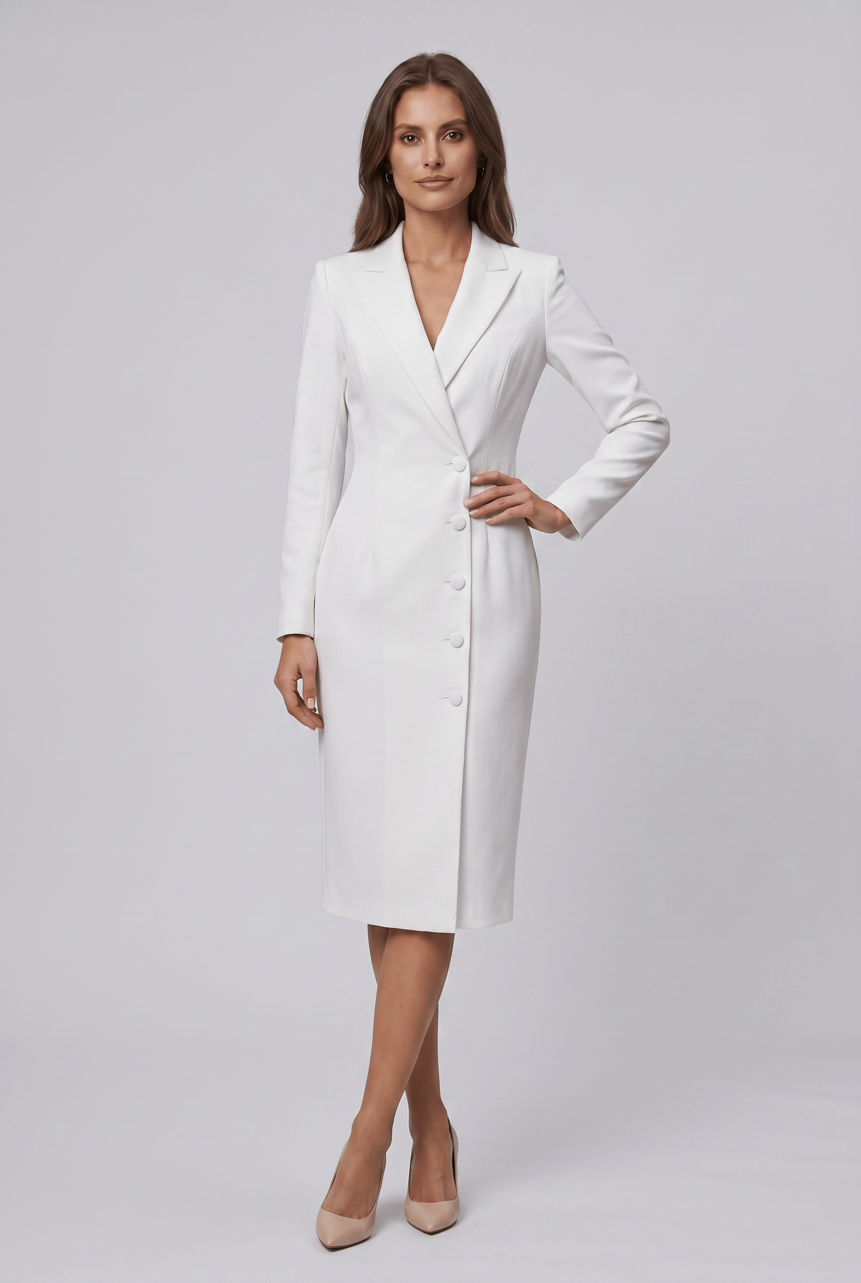 Women's Lapel Collar Long Sleeves Formal Fitted Blazer Dress | Midi