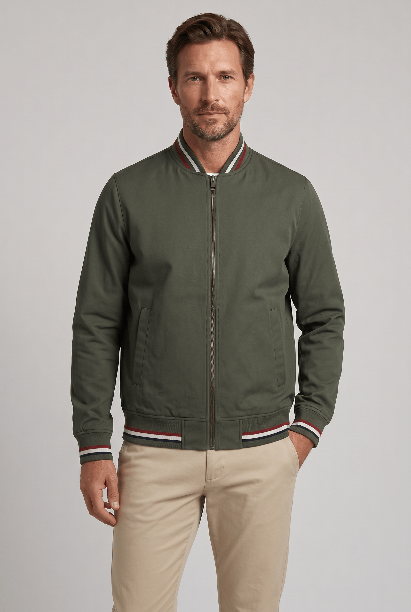 Men’s Classic Bomber Ribbed Trim Jacket | Zip-Up