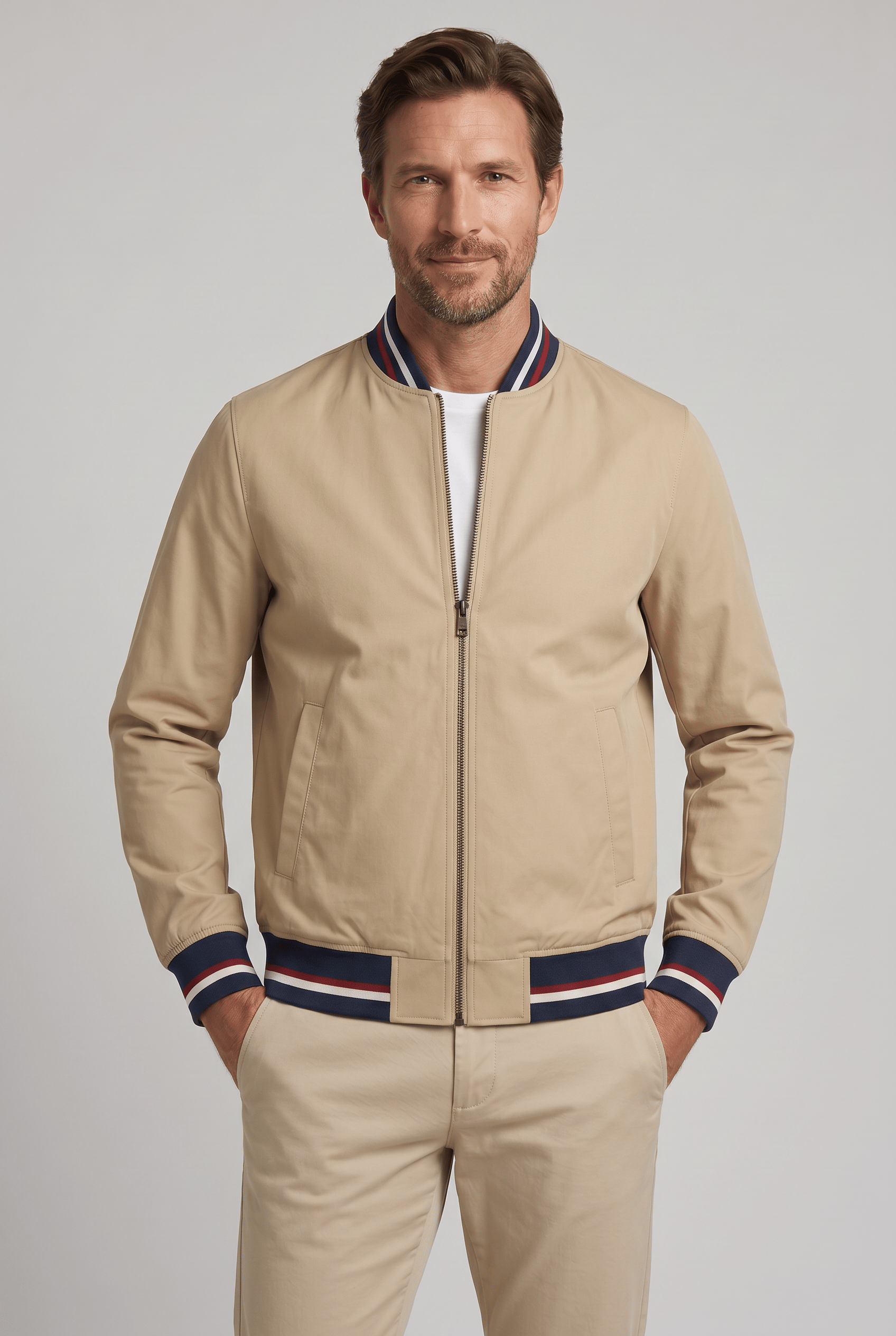 Men’s Classic Bomber Ribbed Trim Jacket | Zip-Up