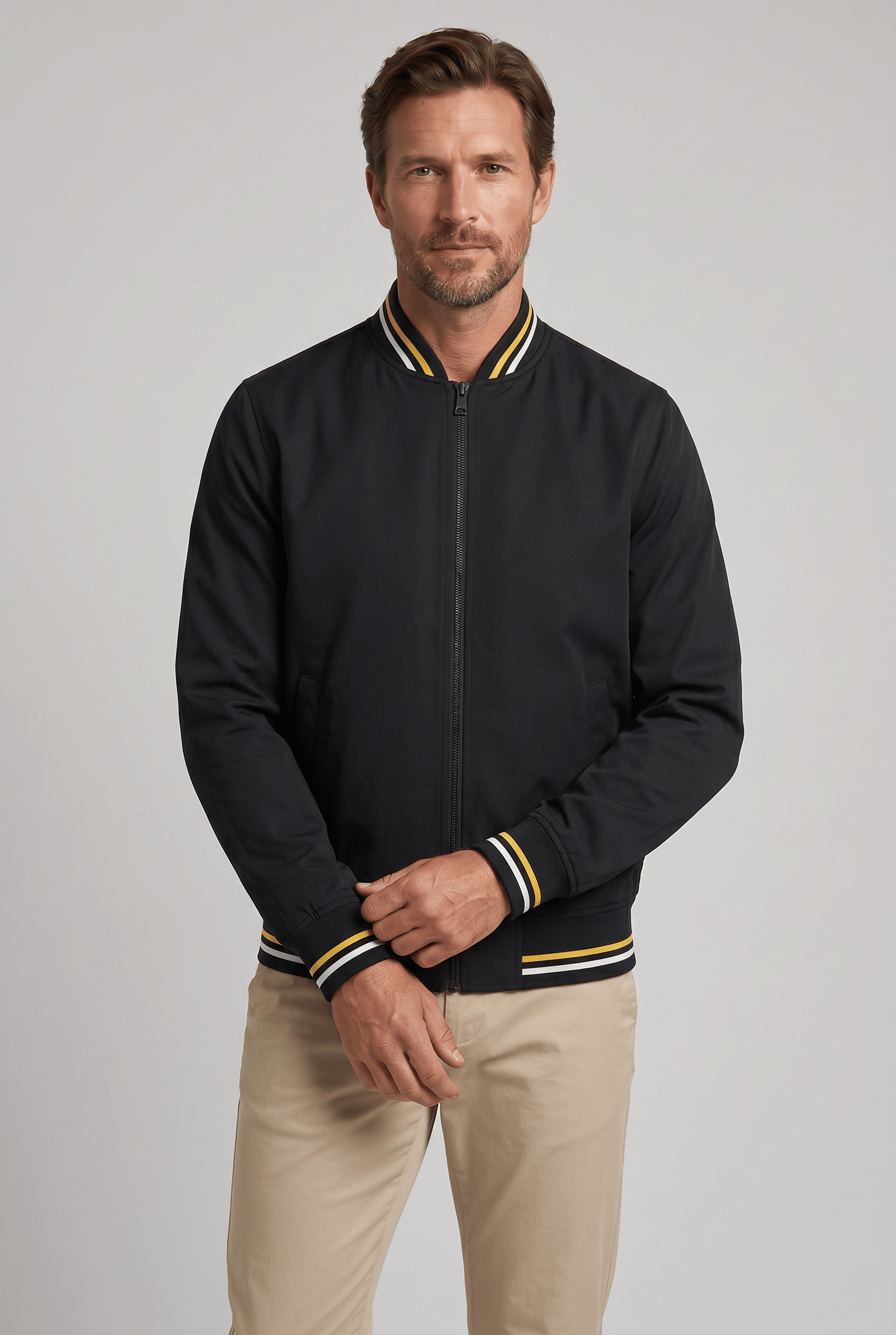 Men’s Classic Bomber Ribbed Trim Jacket | Zip-Up
