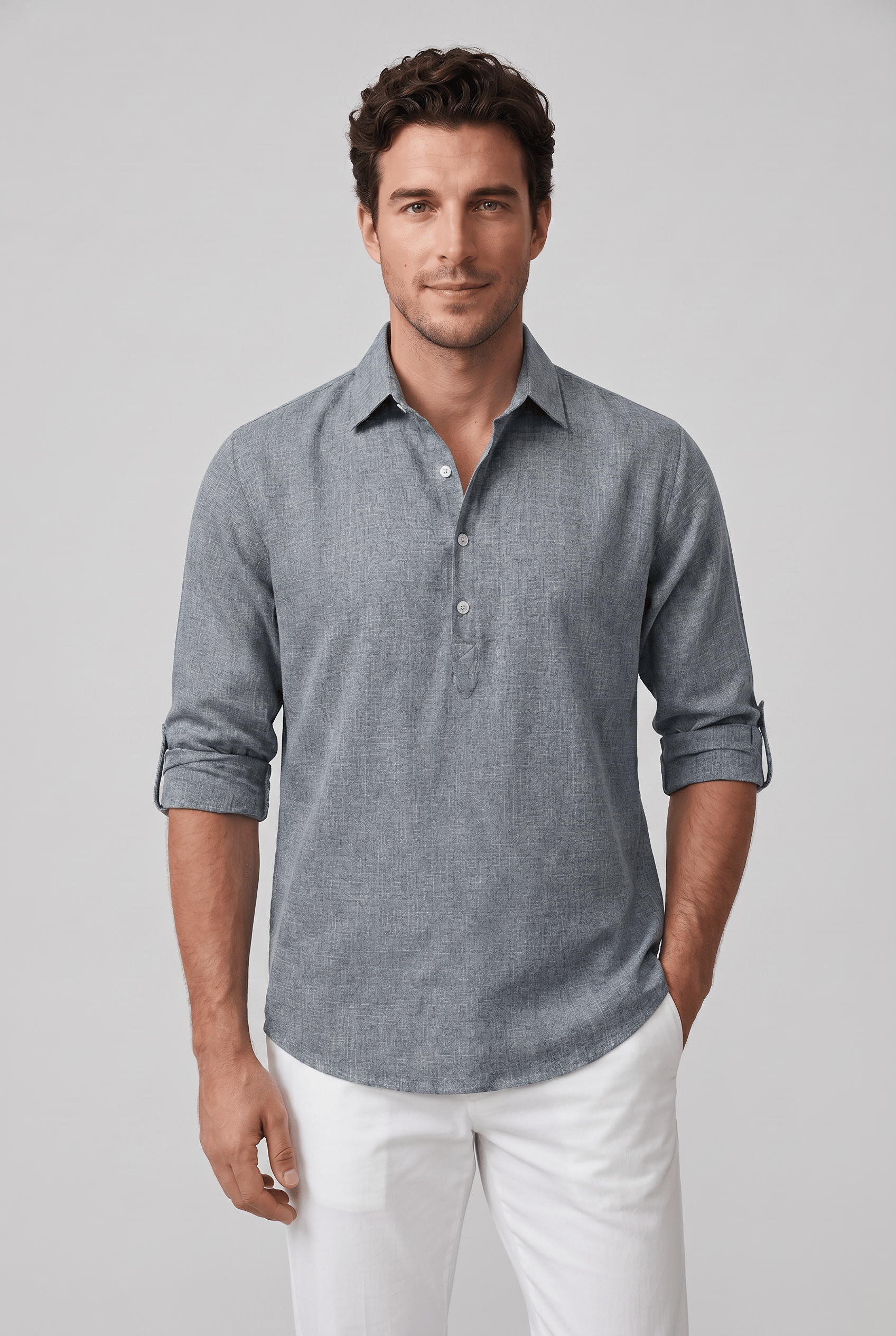 Men's Collared Roll Up Sleeve Shirt | Button Down