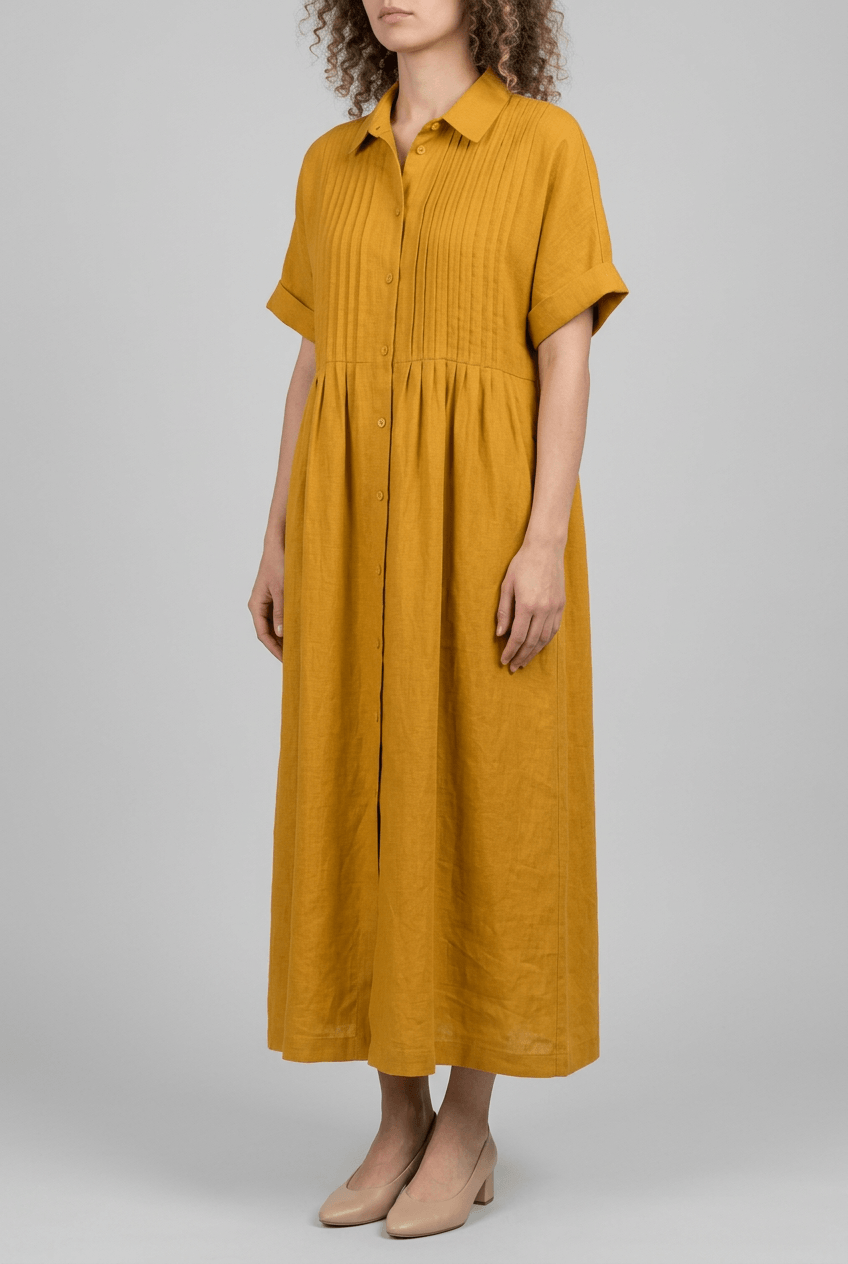 Women's Maxi Shirt Dress | Smocked Waist & Full-Length Skirt