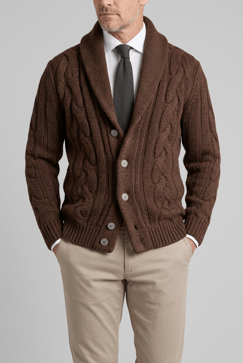 Men's Cable Knit Cardigan | Button Front & Slim Fit