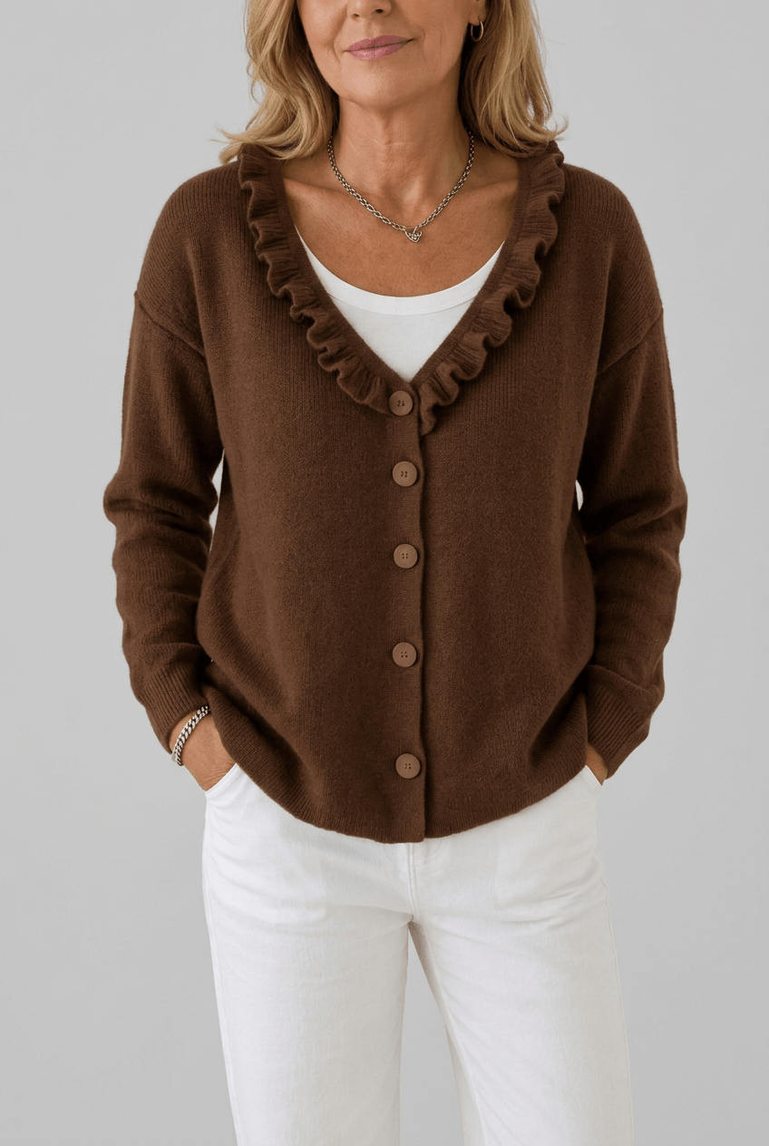 Women's Cardigan | Ruffle Collar & Button Front